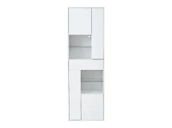 Vitrine branca com 1 gaveta, 4 portas e iluminação LED, prateleiras em vidro, 55x38x170 cm