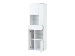 Vitrine branca com 1 gaveta, 4 portas e iluminação LED, prateleiras em vidro, 55x38x170 cm