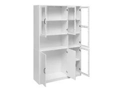Vitrine branca com 2 portas, 4 portas de vidro e luzes LED, puxadores pretos