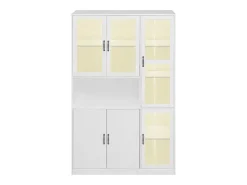 Vitrine branca com 2 portas, 4 portas de vidro e luzes LED, puxadores pretos