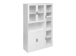 Vitrine branca com 2 portas, 4 portas de vidro e luzes LED, puxadores pretos