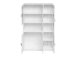 Vitrine branca com 2 portas, 4 portas de vidro e luzes LED, puxadores pretos