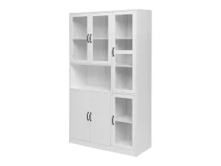Vitrine branca com 2 portas, 4 portas de vidro e luzes LED, puxadores pretos