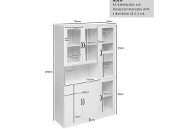 Vitrine branca com 2 portas, 4 portas de vidro e luzes LED, puxadores pretos