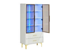 Vitrine branca com 2 portas de vidro marrom e 2 gavetas, LED incluso - 70x35x150cm