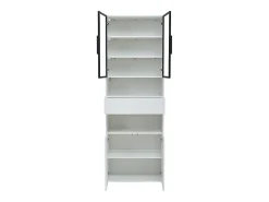 Vitrine branca com 2 portas, 2 portas de vidro, gaveta e luzes LED, aglomerado