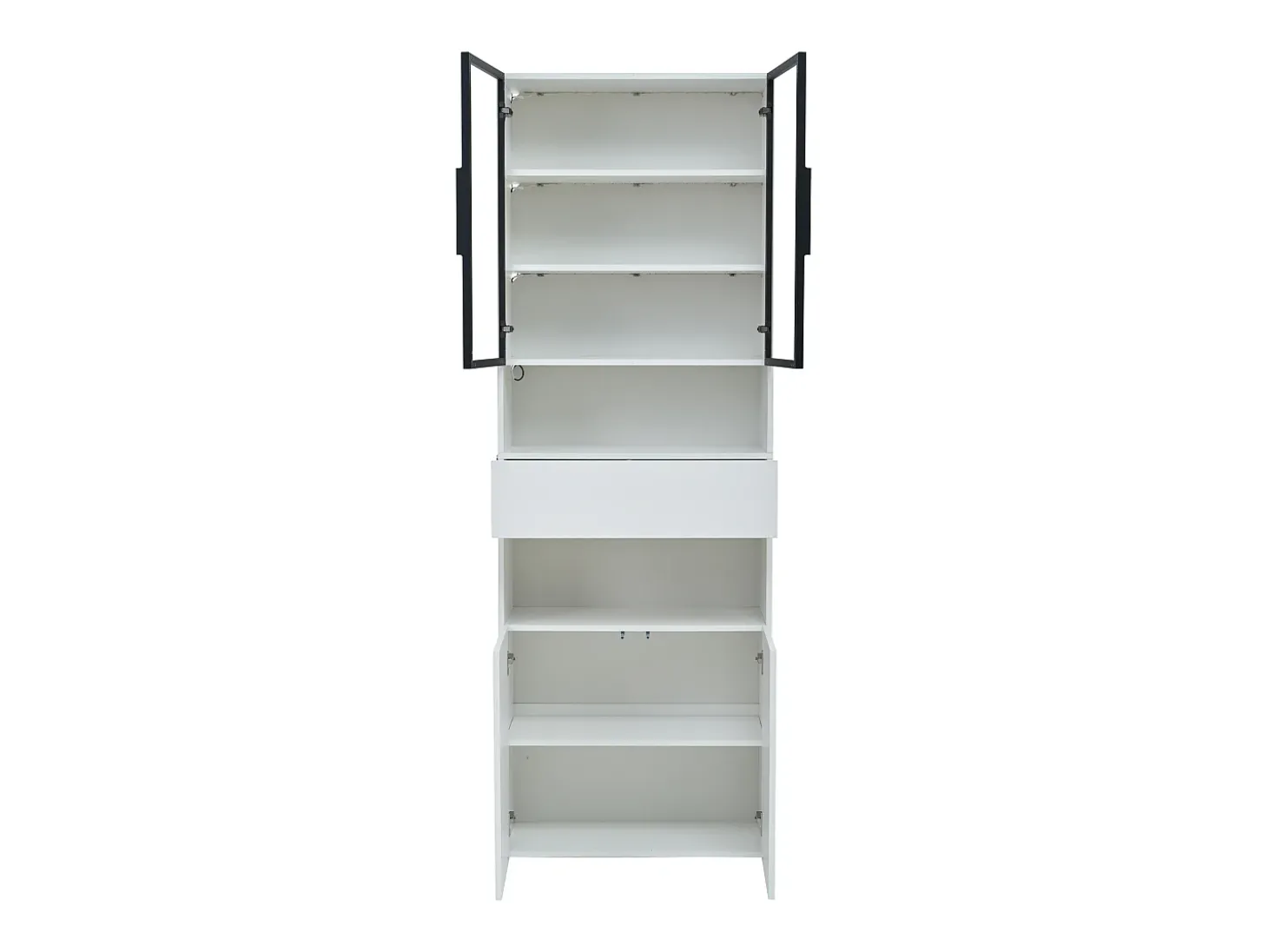 Vitrine branca com 2 portas, 2 portas de vidro, gaveta e luzes LED, aglomerado