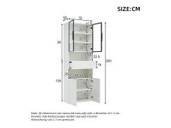 Vitrine branca com 2 portas, 2 portas de vidro, gaveta e luzes LED, aglomerado
