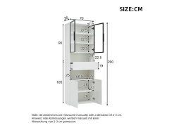 Vitrine branca com iluminação LED - Vitrine com 2 portas de vidro e 2 portas de madeira - 1 gaveta e espaço de arrumação aberto