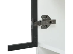 Vitrine branca com iluminação LED - Vitrine com 2 portas de vidro e 2 portas de madeira - 1 gaveta e espaço de arrumação aberto