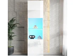 Vitrine branca de alto brilho com 2 portas e 1 prateleira de vidro, LED incluído - 45x35x160cm