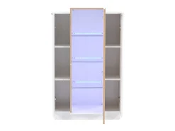 Vitrine branca 74x40x120cm com 3 portas, sendo 1 de acrílico, prateleiras de vidro, LED incluso