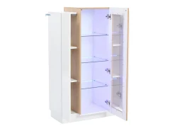 Vitrine branca 74x40x120cm com 3 portas, sendo 1 de acrílico, prateleiras de vidro, LED incluso