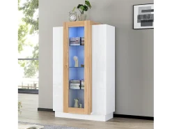 Vitrine branca 74x40x120cm com 3 portas, sendo 1 de acrílico, prateleiras de vidro, LED incluso