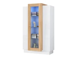 Vitrine brilhante - 74 x 40 x 120 cm - com 3 portas + LEDs + prateleiras de armazenamento - Aglomerado + vidro temperado - branco