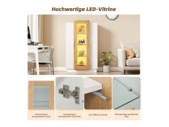 Vitrine brilhante - 74 x 40 x 120 cm - com 3 portas + LEDs + prateleiras de armazenamento - Aglomerado + vidro temperado - branco