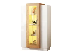 Vitrine brilhante - 74 x 40 x 120 cm - com 3 portas + LEDs + prateleiras de armazenamento - Aglomerado + vidro temperado - branco