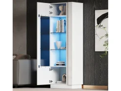 Vitrine brilhante - 60 x 40 x 180 cm - com LEDs + 3 prateleiras de vidro - aglomerado - branco