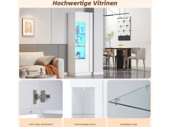 Vitrine brilhante - 60 x 40 x 180 cm - com LEDs + 3 prateleiras de vidro - aglomerado - branco