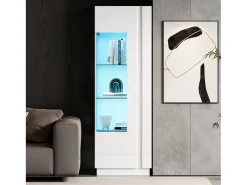 Vitrine brilhante - 60 x 40 x 180 cm - com LEDs + 3 prateleiras de vidro - aglomerado - branco