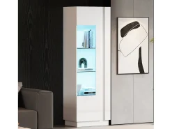 Vitrine brilhante - 60 x 40 x 180 cm - com LEDs + 3 prateleiras de vidro - aglomerado - branco