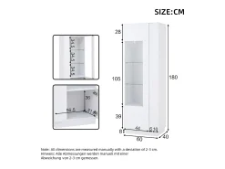 Vitrine brilhante 60×40×180 cm - com iluminação LED - 1 porta - branco