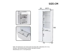 Vitrine brilhante 70×35×180 cm - com iluminação LED - 2 portas e 1 gaveta - branco