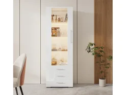 Vitrine brilhante - com LED - 3 gavetas e prateleiras - 60x35x180 cm - MDF - Branco