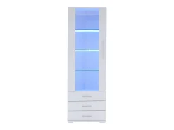 Vitrine brilhante - com LED - 3 gavetas e prateleiras - 60x35x180 cm - MDF - Branco