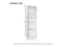Vitrine brilhante com LEDs - 55 x 38 x 166 cm - 3 prateleiras de vidro - armários altos de armazenamento - aglomerado - branco