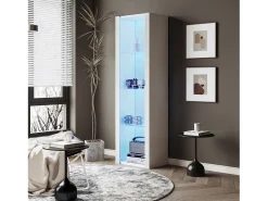 Vitrine brilhante com LEDs - 55 x 38 x 166 cm - 3 prateleiras de vidro - armários altos de armazenamento - aglomerado - branco