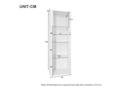 Vitrine brilhante com LEDs - 55 x 38 x 166 cm - 3 prateleiras de vidro - armários altos de armazenamento - aglomerado - branco