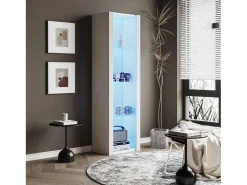 Vitrine brilhante com LEDs - 55 x 38 x 166 cm - 3 prateleiras de vidro - armários altos de armazenamento - aglomerado - branco