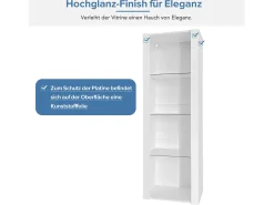 Vitrine brilhante com LEDs - 55 x 38 x 166 cm - 3 prateleiras de vidro - armários altos de armazenamento - aglomerado - branco