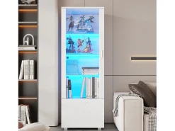 Vitrine brilhante com portas de acrílico - 50 x 40 x 160 cm - com LEDs + 3 prateleiras - Acrílico + aglomerado - branca
