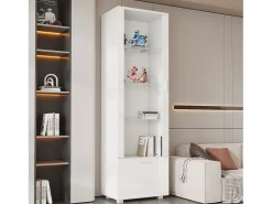 Vitrine brilhante com portas de acrílico - 50 x 40 x 160 cm - com LEDs + 3 prateleiras - Acrílico + aglomerado - branca