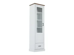 Vitrine com 1 porta de vidro e 1 gaveta - 50 x 35 x 178 cm - LEDs - Aglomerado e vidro - Branco