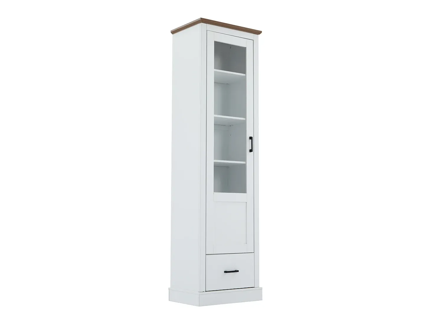 Vitrine com 1 porta de vidro e 1 gaveta - 50 x 35 x 178 cm - LEDs - Aglomerado e vidro - Branco