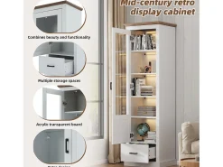 Vitrine com 1 porta de vidro e 1 gaveta - 50 x 35 x 178 cm - LEDs - Aglomerado e vidro - Branco