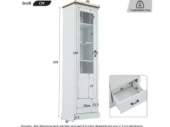 Vitrine com 1 porta de vidro e 1 gaveta - 50 x 35 x 178 cm - LEDs - Aglomerado e vidro - Branco