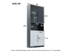 Vitrine com 8 portas - 160 x 30 x 200 cm - LEDs - Aglomerado e vidro - Branco