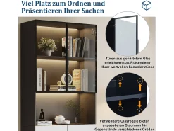 Vitrine com 8 portas - 160 x 30 x 200 cm - LEDs - Aglomerado e vidro - Branco