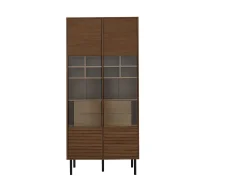 Vitrine com 2 portas de vidro e 4 gavetas - Cor madeira escura