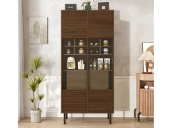 Vitrine com 2 portas de vidro e 4 gavetas - Cor madeira escura