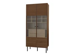 Vitrine com 2 portas de vidro e 4 gavetas - Cor madeira escura