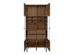Vitrine com 2 portas de vidro e 4 gavetas - Cor madeira escura