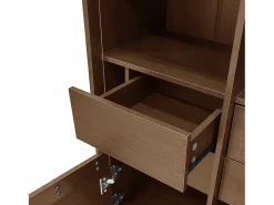 Vitrine com 2 portas de vidro e 4 gavetas - Cor madeira escura