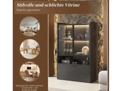 Vitrine com 3 portas e 1 compartimento - 80 x 35 x 120 cm - LEDs - Aglomerado e vidro - Preto