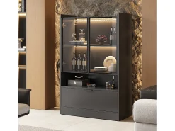Vitrine com 3 portas e 1 compartimento - 80 x 35 x 120 cm - LEDs - Aglomerado e vidro - Preto