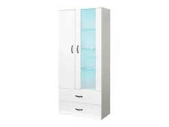Vitrine com 2 portas e 2 gavetas e LED - Altura 180cm - Branco